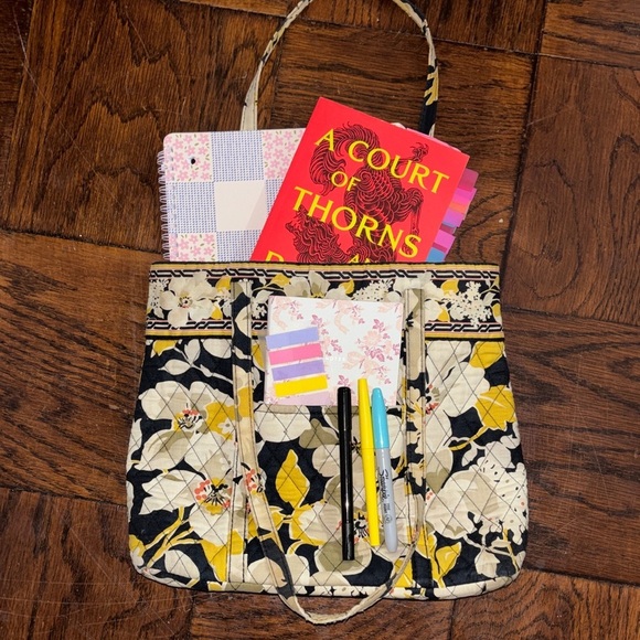 Vera Bradley Handbags - Vera Bradley Yellow and Black Floral Shoulder Bag